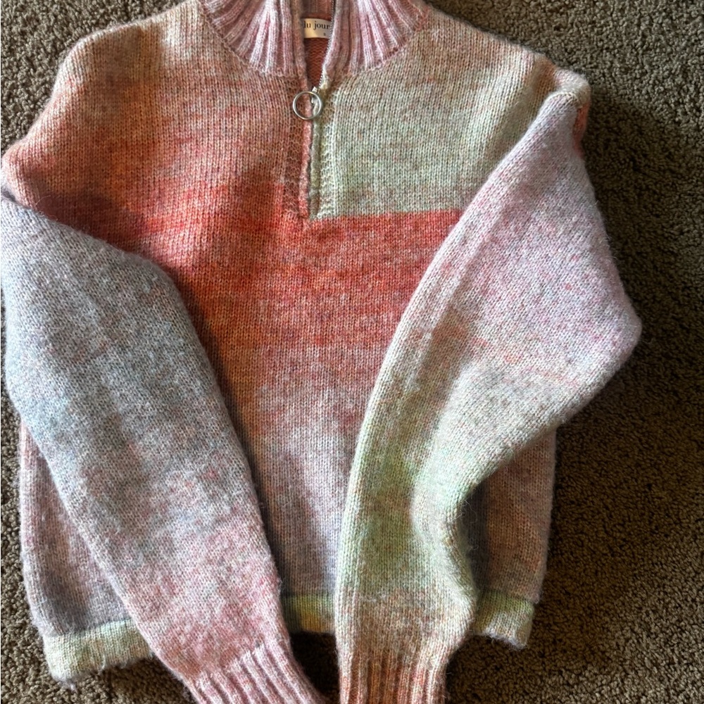 Du Jour Pink and Green Knit Sweater